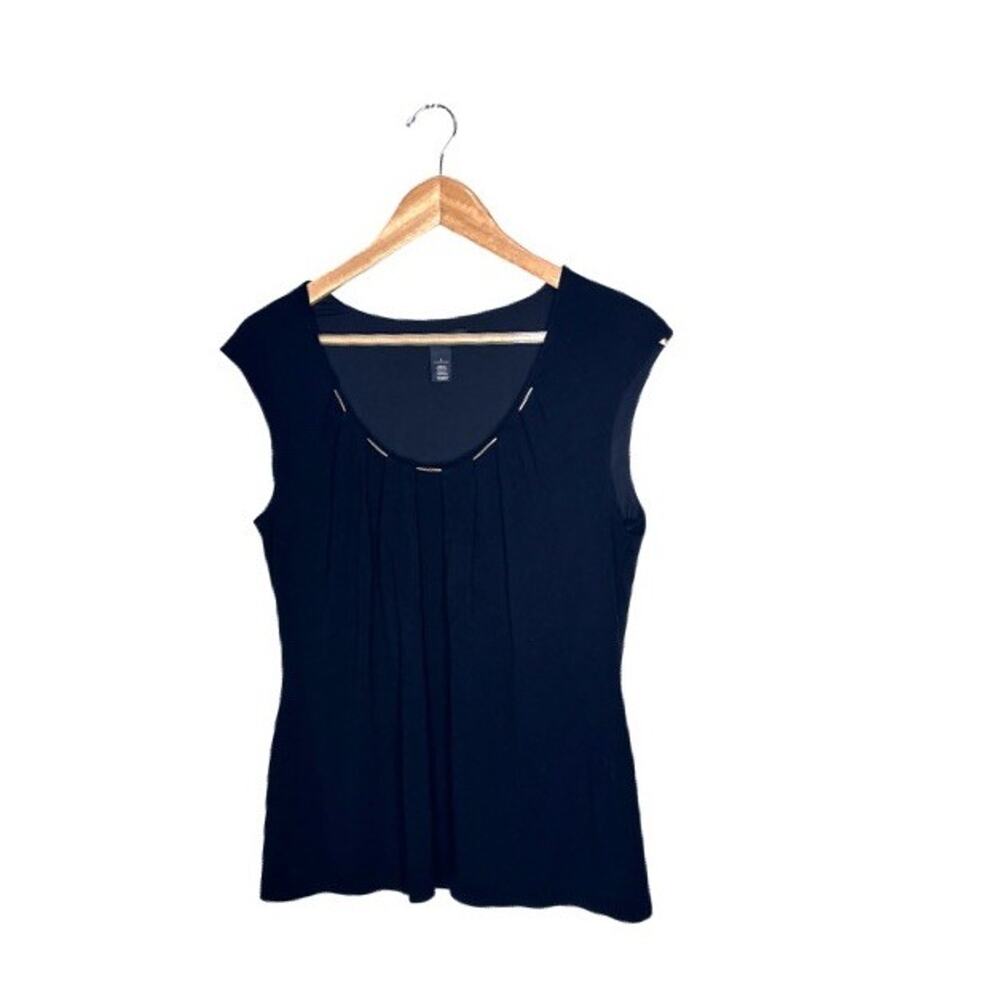 WHBM Sleeveless Blouse Black Gold Accents Size Large Office Business Corporate